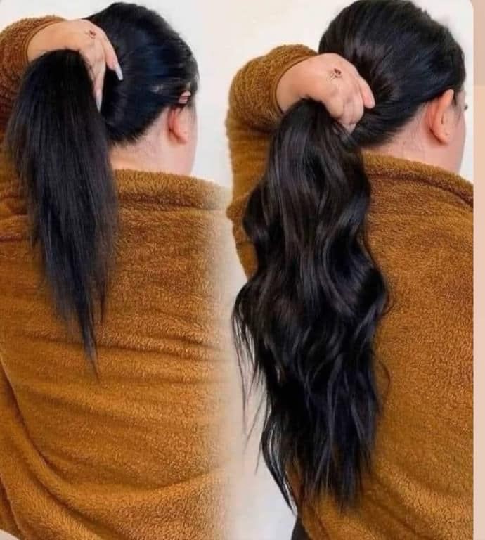 Comparação do comprimento do cabelo antes e depois da rotina